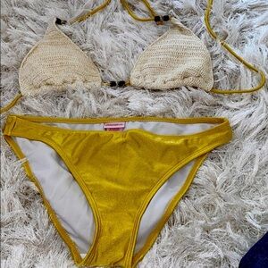 Crochet halter bikini with beads